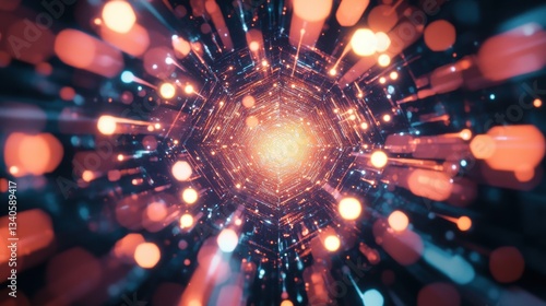 Abstract background hexagon pattern with glowing lights - Generative Ai illustration