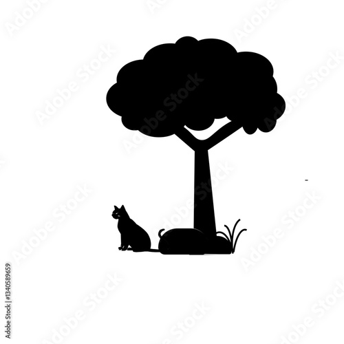 black cat and tree