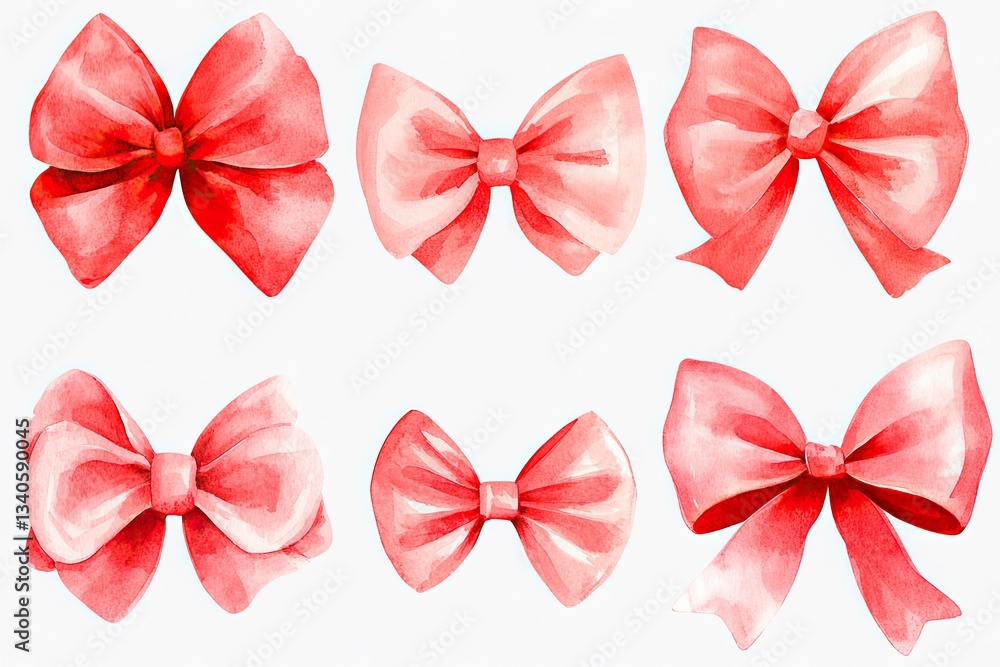 A collection of nine watercolor red bows, gracefully isolated, showcasing delicate artistry in each stroke The soft, fluid medium lends an ethereal quality to the design, highlighting intricate A collection of nine watercolor red bows, gracefully isolated, showcasing delicate artistry in each stroke The soft, fluid medium lends an ethereal quality to the design, highlighting intricate