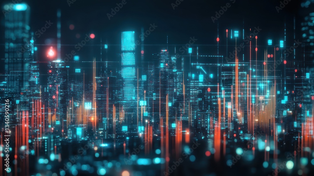 Obraz premium Futuristic Cityscape: Digital Metropolis at Night