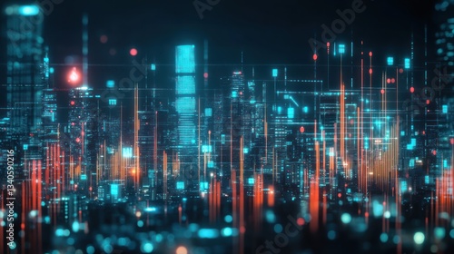 Wallpaper Mural Futuristic Cityscape: Digital Metropolis at Night Torontodigital.ca