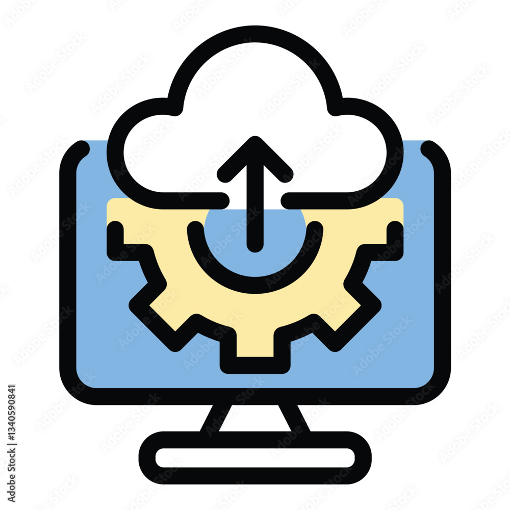 Cloud computing migrating icon in flat line style representing data transfer system migration and cloud adoption ideal for IT infrastructure digital transformation and network solutions concepts. Cloud computing migrating icon in flat line style representing data transfer system migration and cloud adoption ideal for IT infrastructure digital transformation and network solutions concepts.