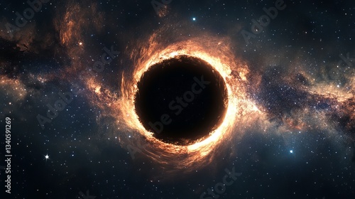 Fototapeta Naklejka Na Ścianę i Meble -  Spectacular view of a glowing black hole surrounded by stars in deep space