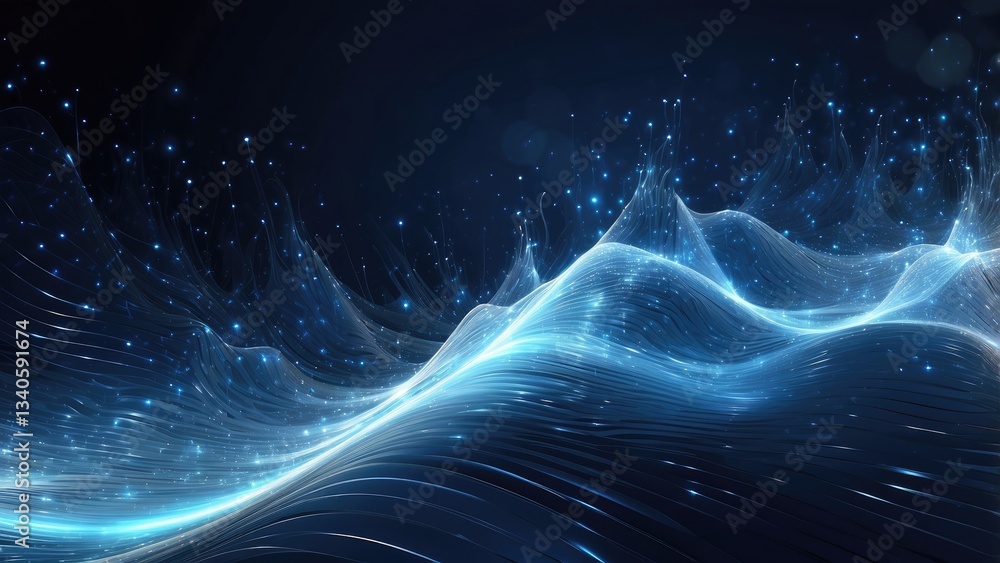 Fototapeta premium Abstract digital background featuring dynamic lines and glowing particles in varying shades of blue.