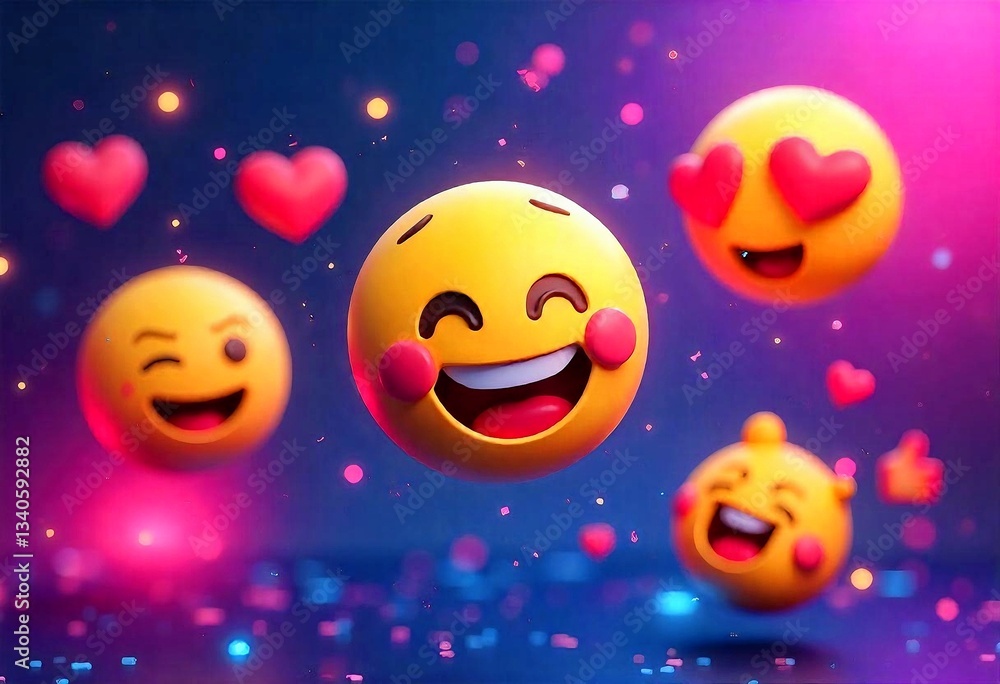 Naklejka premium Engaging Social Media Emoji Reactions in a Futuristic Neon Environment