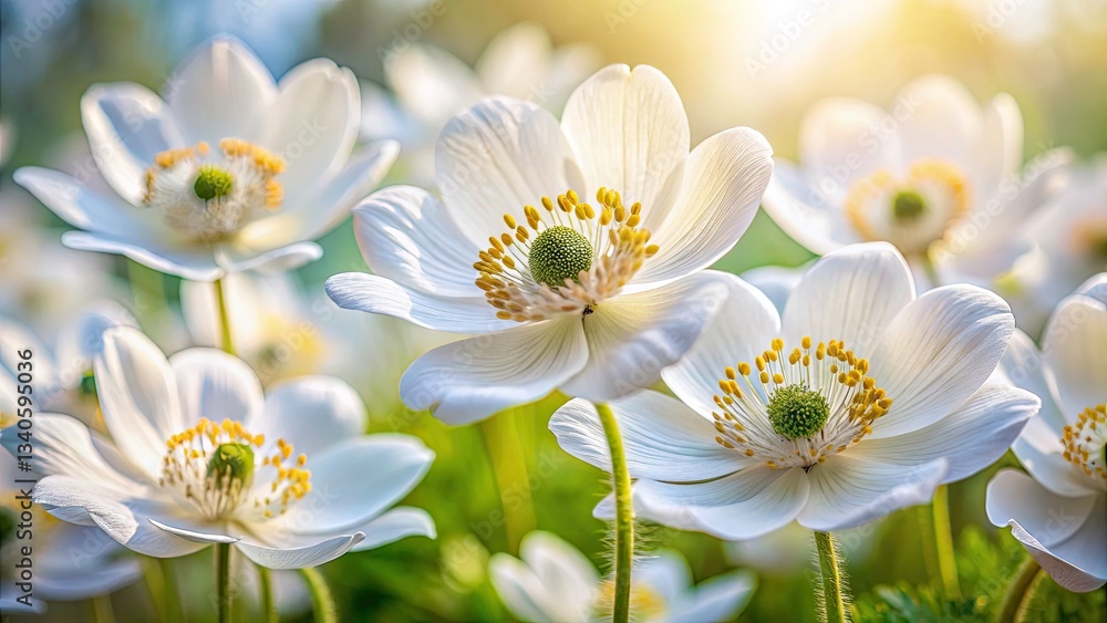 Delicate White Anemone Close-up: Stunning Floral Photography, Botanical Beauty, Macro Flower Image Delicate White Anemone Close-up: Stunning Floral Photography, Botanical Beauty, Macro Flower Image