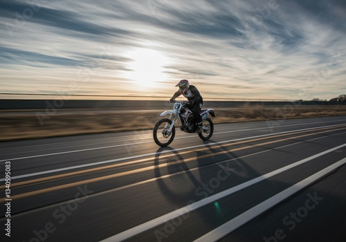 Exciting motocross racing at sunset with a dynamic motorcycle rider, perfect for sports enthusiasts.