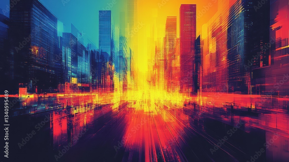 Vivid and abstract rendering of a modern cityscape vista