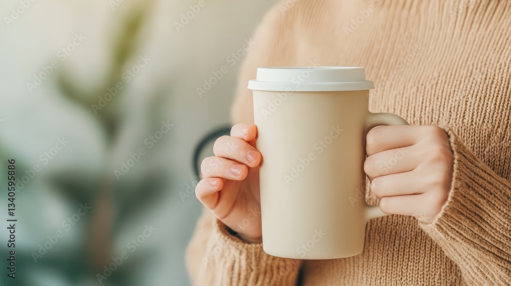 A young woman enjoys a sustainable lifestyle by holding a reusable coffee cup at a local cafe, promoting the zero waste movement for responsible living and a healthier environment A young woman enjoys a sustainable lifestyle by holding a reusable coffee cup at a local cafe, promoting the zero waste movement for responsible living and a healthier environment