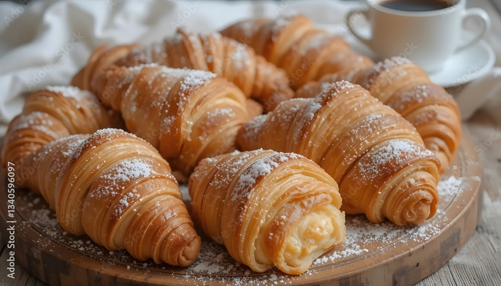 Delicious Golden Brown Croissants with Powdered Sugar Perfect for Breakfast or Brunch Delicious Golden Brown Croissants with Powdered Sugar Perfect for Breakfast or Brunch