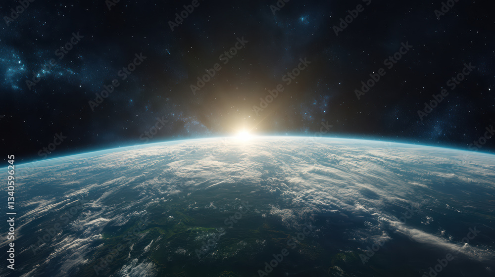 Fototapeta premium stunning view of Earth from space, showcasing sunrise over horizon