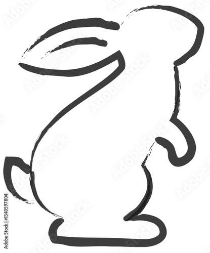 Rabbit in Chinese calligraphy style flat Vector illustration.
Asian Mid-Autumn Festival and Lunar Year of the Rabbit.
Simple ink style bunny line art isolated.
Transparent background.