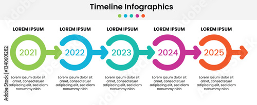 Presentation business can be used for Business concept with 5 options, steps or processes, Yearly business timeline infographic template design.