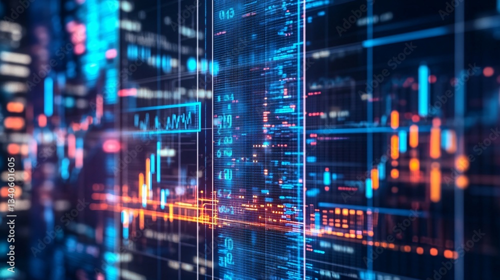 Abstract digital display showing financial data and complex information Abstract digital display showing financial data and complex information