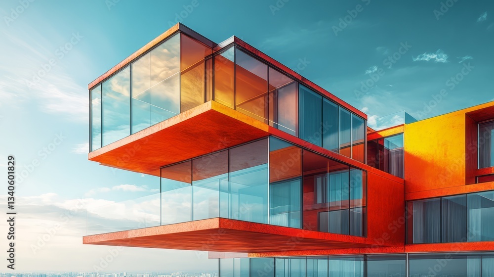 Fototapeta premium Modern building featuring clean geometric lines and expansive glass