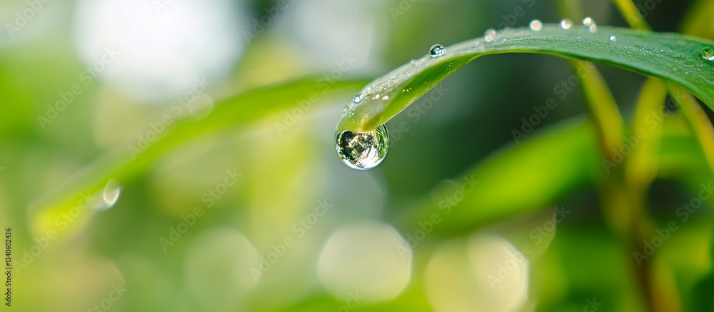 Macro Shot of Single Water Droplets Resting on Leaves Macro Shot of Single Water Droplets Resting on Leaves