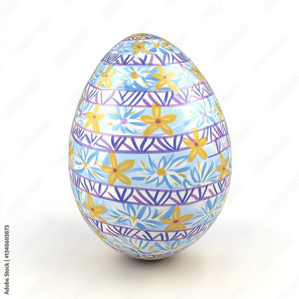 Fototapeta premium Colorful Easter egg with floral patterns on white background