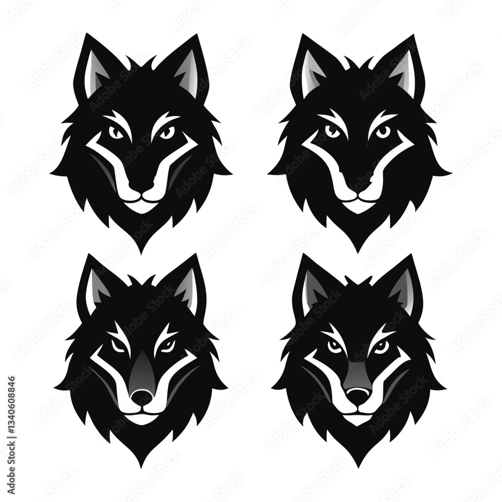 Obraz premium wolf head logo icons of silhouette black shape vector illustration isolated on white background