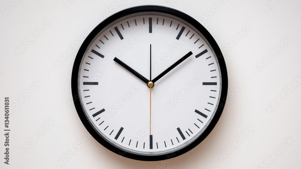 Black and white clock with the hands at the numbers 3 and 9. The clock is set to the time of 3:00 Black and white clock with the hands at the numbers 3 and 9. The clock is set to the time of 3:00