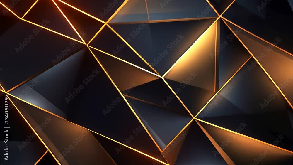 Abstract geometric pattern of dark triangles with golden lines
