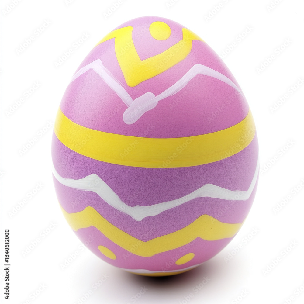 Colorful Easter egg with pink and yellow patterns on white background Colorful Easter egg with pink and yellow patterns on white background