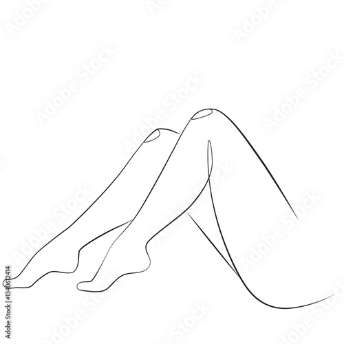 Women's legs line drawing on white isolated background