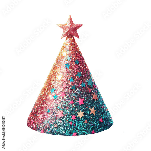 Glitter party hat isolated on transparent background