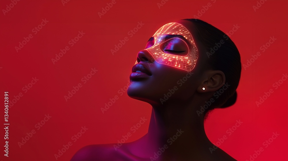 A futuristic AI-powered LED facial mask enhances beauty and skincare, symbolizing advanced technology in personal care and cosmetics. Innovative, high-tech aesthetics meet automation. A futuristic AI-powered LED facial mask enhances beauty and skincare, symbolizing advanced technology in personal care and cosmetics. Innovative, high-tech aesthetics meet automation.
