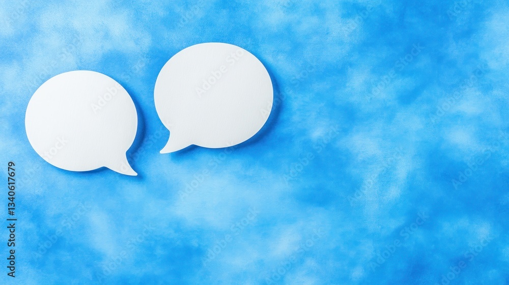 Communication Concept: Two Blank Speech Bubbles on a Blue Background Communication Concept: Two Blank Speech Bubbles on a Blue Background