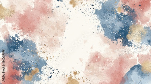 Watercolor art background vector. Wallpaper design with paint brush and gold line art. Earth tone blue, pink, ivory, beige watercolor Illustration for prints, wall art, cover and invitation cards.