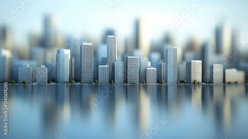 Fototapeta Naklejka Na Ścianę i Meble -  A scenic view of a vibrant city with buildings and water reflecting the future of 5g smart cities development and innovation
