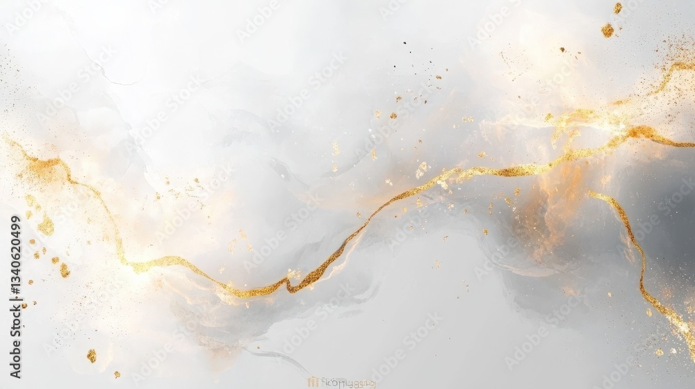 Obraz premium Abstract golden line on white background. Luxury wallpaper with gold shade, grey and white watercolor. Elegant marble pattern design for banner, covers, wall art, home decor and invitation.