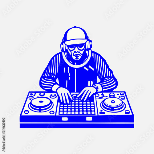 A flat-style vector illustration of a DJ mixing music.