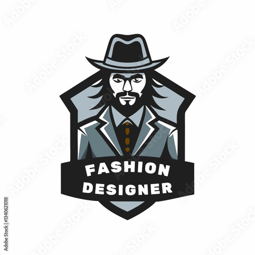 A fashion designer mascot logo. Flat style. Vector illustration on white background.