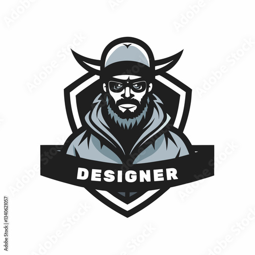 A fashion designer mascot logo. Flat style. Vector illustration on white background.
