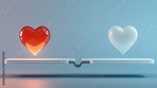 Balance of Love: Red and White Hearts on a Scale