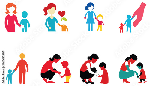 Mothers and children icons representing family relationships and care