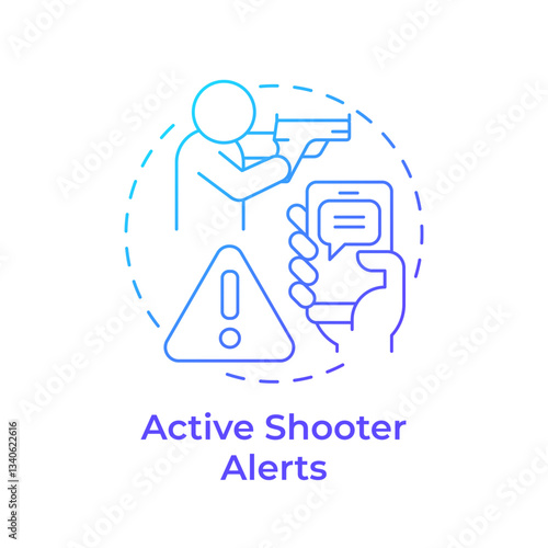 Active shooter alerts blue gradient concept icon. Threat of gun violence prevention. Public safety. Round shape line illustration. Abstract idea. Graphic design. Easy to use in application