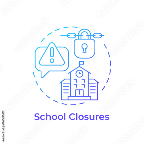School closures blue gradient concept icon. Education facilities shut down due to emergencies. Public safety. Round shape line illustration. Abstract idea. Graphic design. Easy to use in application