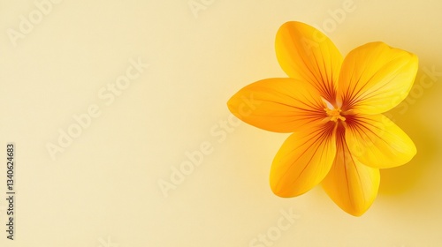 A Single Yellow Crocus Flower on a Pale Yellow Background