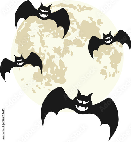 Halloween Bats Flying With Moon