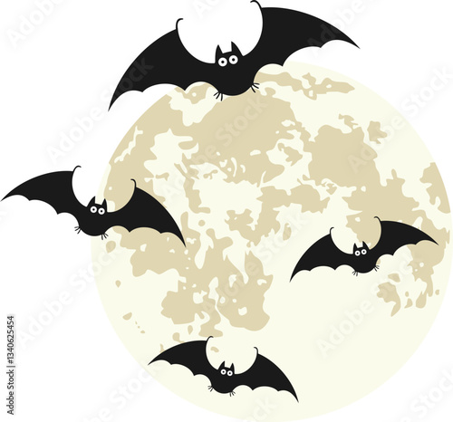 Halloween Bats Flying With Moon