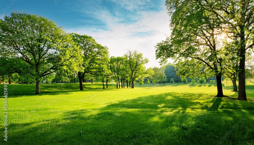 Fototapeta premium green trees and grass in summer park- 81030