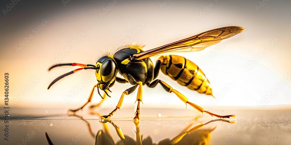 Naklejka premium Wasp Silhouette Photography: Close-up Yellow Jacket on White Background