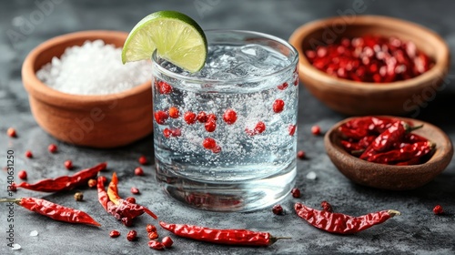 Spicy Gin and Tonic with Chili Peppers and Lime