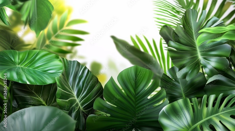 Vibrant and lively jungle scene with a variety of green leaves and brown vines. The leaves are large and spread out, creating a dense and lush environment. The vines are winding and twisting Vibrant and lively jungle scene with a variety of green leaves and brown vines. The leaves are large and spread out, creating a dense and lush environment. The vines are winding and twisting