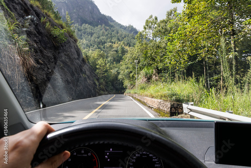 First-Person View of Driving a Car on a Mountain Road