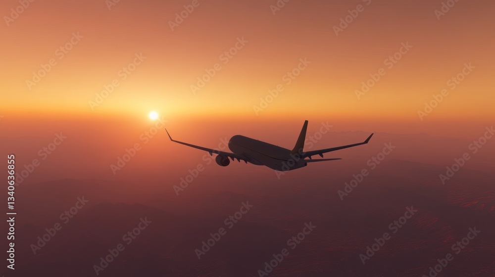 Sunset Flight: Airplane Silhouette at Golden Hour Sunset Flight: Airplane Silhouette at Golden Hour