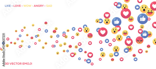 3d emojies. Happy and sad round yellow faces. Social media icons. Web applications, for video animations. Good and bad mood symbol. Funny smile pack. Smiling emotion. Stickers collection. Vector