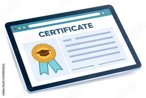 A digital certificate displayed on a tablet, featuring a seal and text, symbolizing achievement or completion of a course.